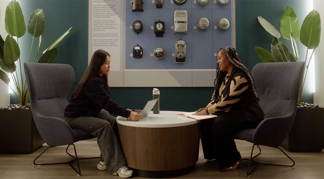 People sitting at a table talking