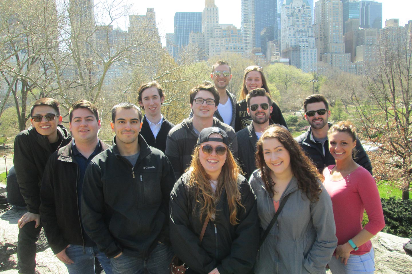 group of students in front of NYC skyline