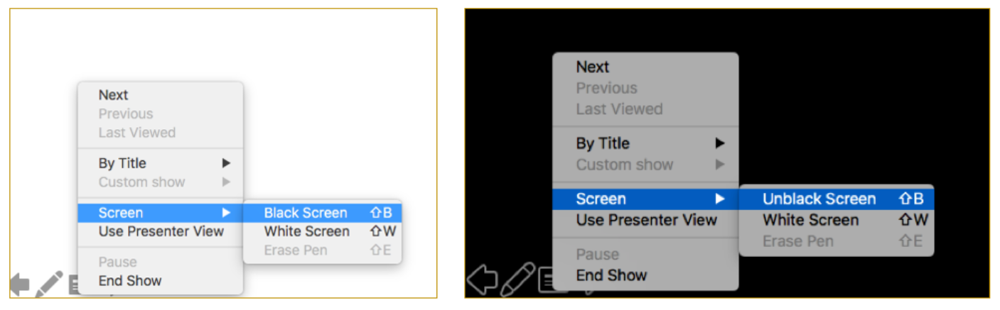 How to select the option to stop showing the slide presentation