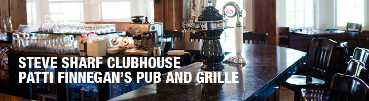 image of a bar with the text "Steve Sharf Clubhouse, Patti Finnegan's Pub and Grille"