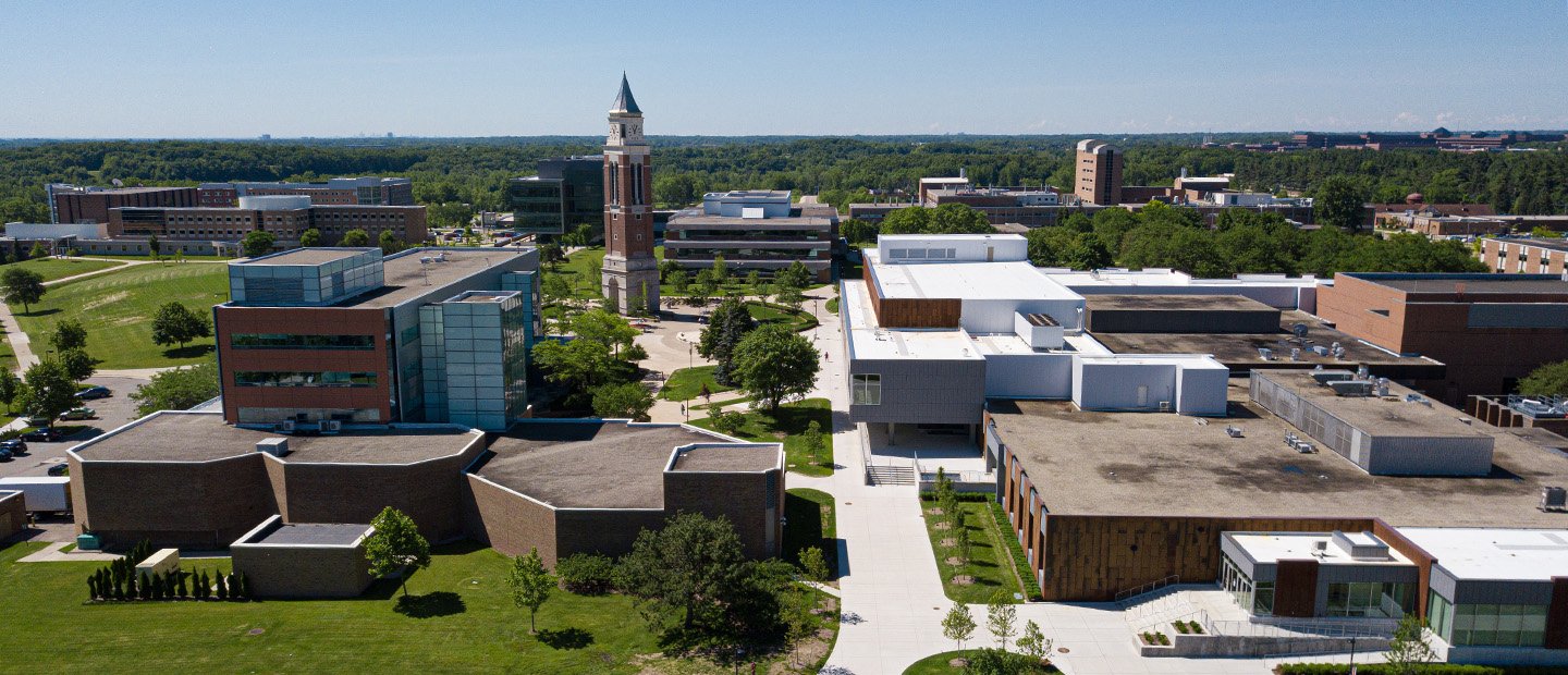 aerial photo of Oakland University's campus