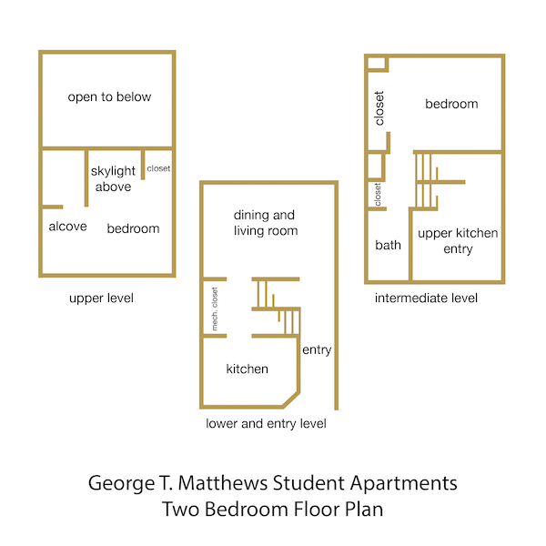 George T. Matthews Student Apartments Two Bedroom Floor Plan, with rooms labeled