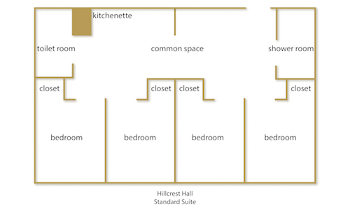 Hillcrest Hall Standard Suite floor plan with rooms labeled