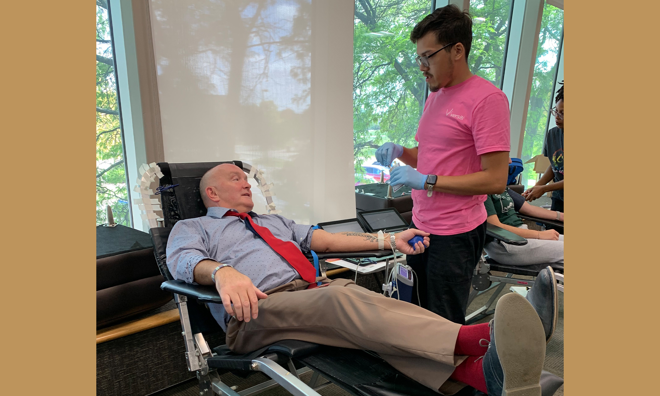 An image of Doug Gould donating blood