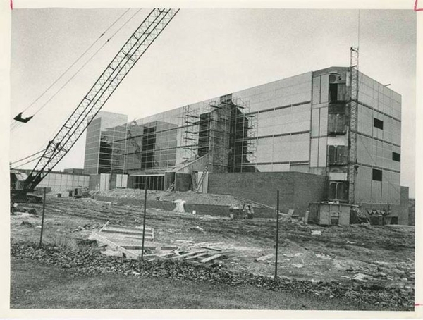An image of O'Dowd Hall under construction