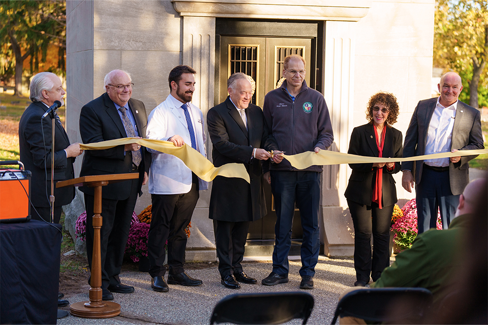 An image of the ribbon cutting at the OUWB Mausoleum and Receiving Vault