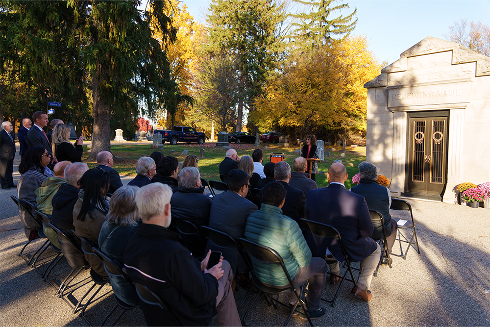 An image of the ribbon cutting for the OUWB Mausoleum and Receiving Vault