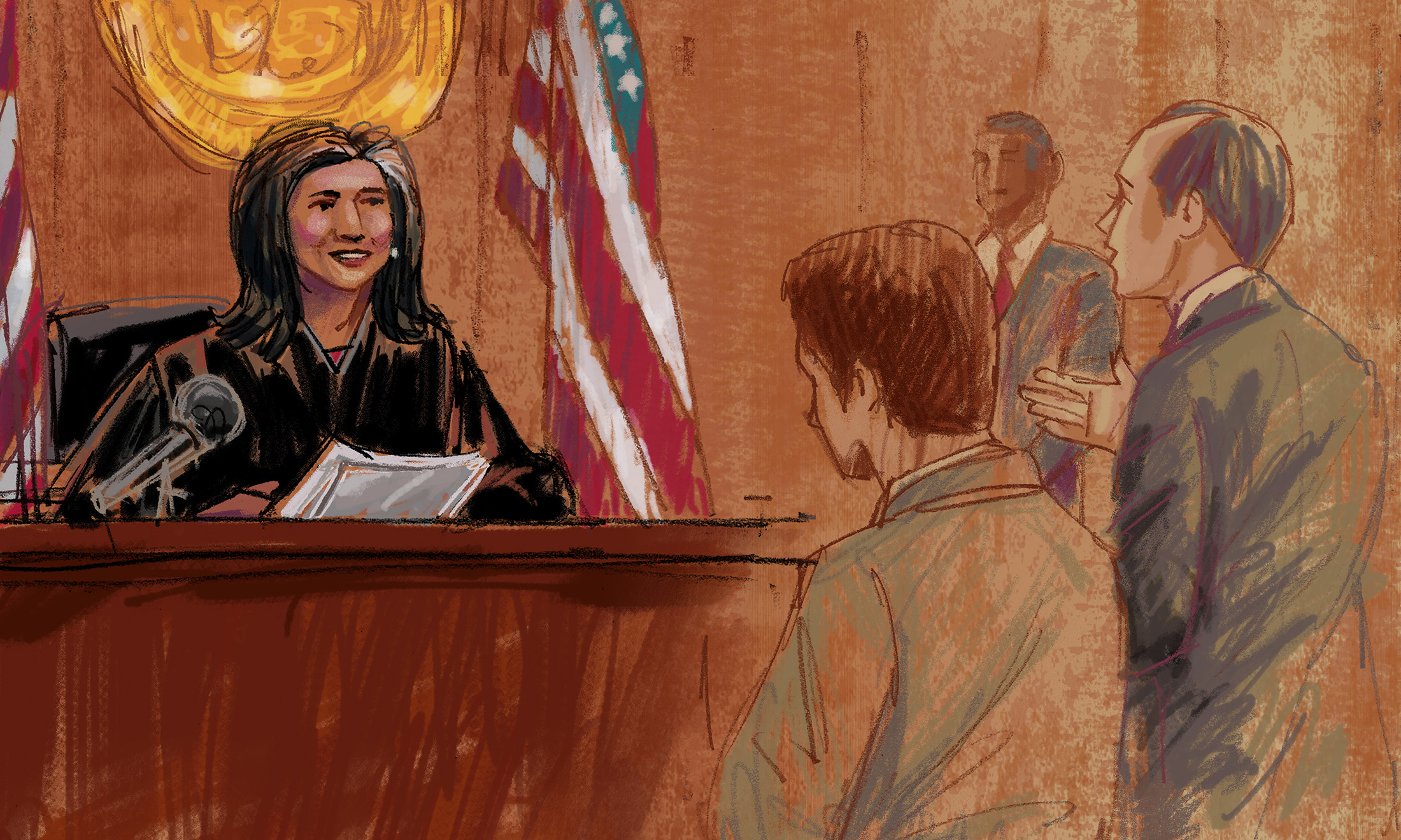Illustration of judge in court