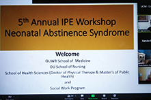 screenshot of a Zoom presentation with the text "5th Annual IPE Workshop Neonatal Abstinence Syndrome"