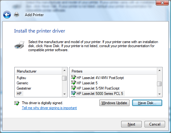 Installing Printer Drivers Vista