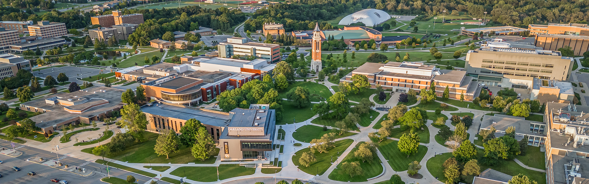 A birds eye view of Oakland University's campus