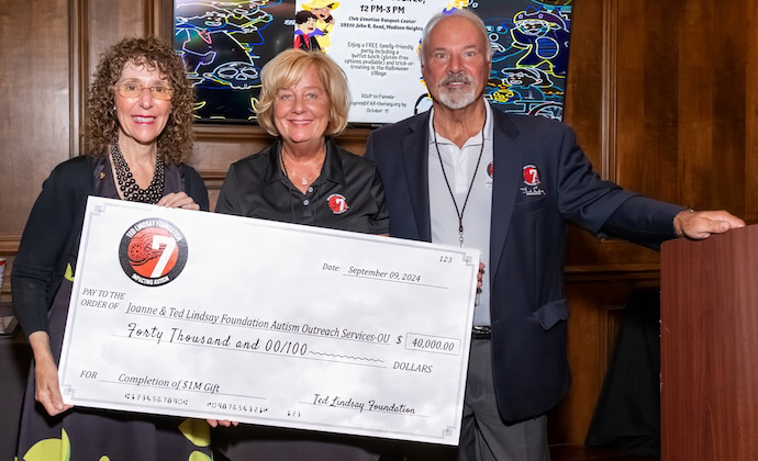 OU President Ora Hirsch-Pescovitz, M.D. with Lynn and Lew LaPaugh, President of the Ted Lindsay Foundation