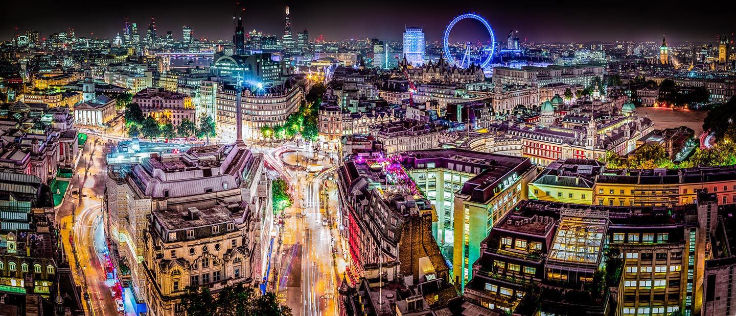 London during the night with lights on