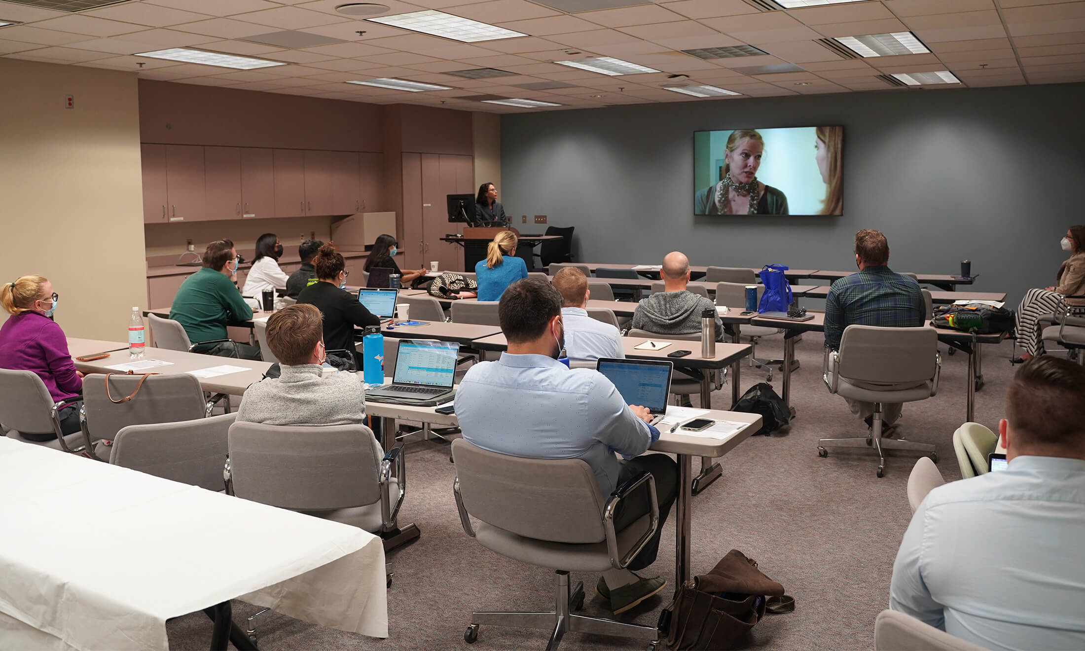 A classroom of students taking bias training at Beaumont