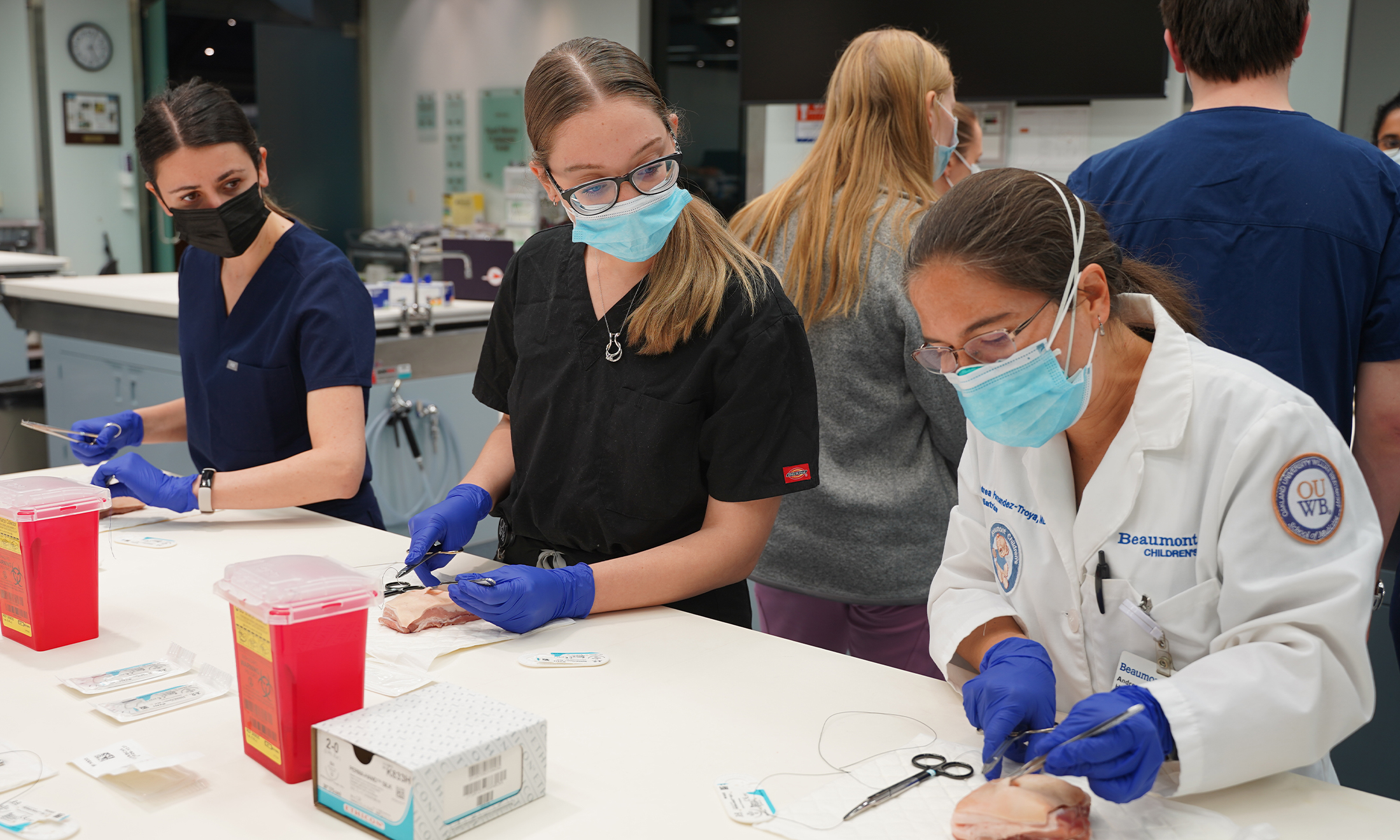 An image of OUWB students at the Pediatric Interest Group clinical skills event