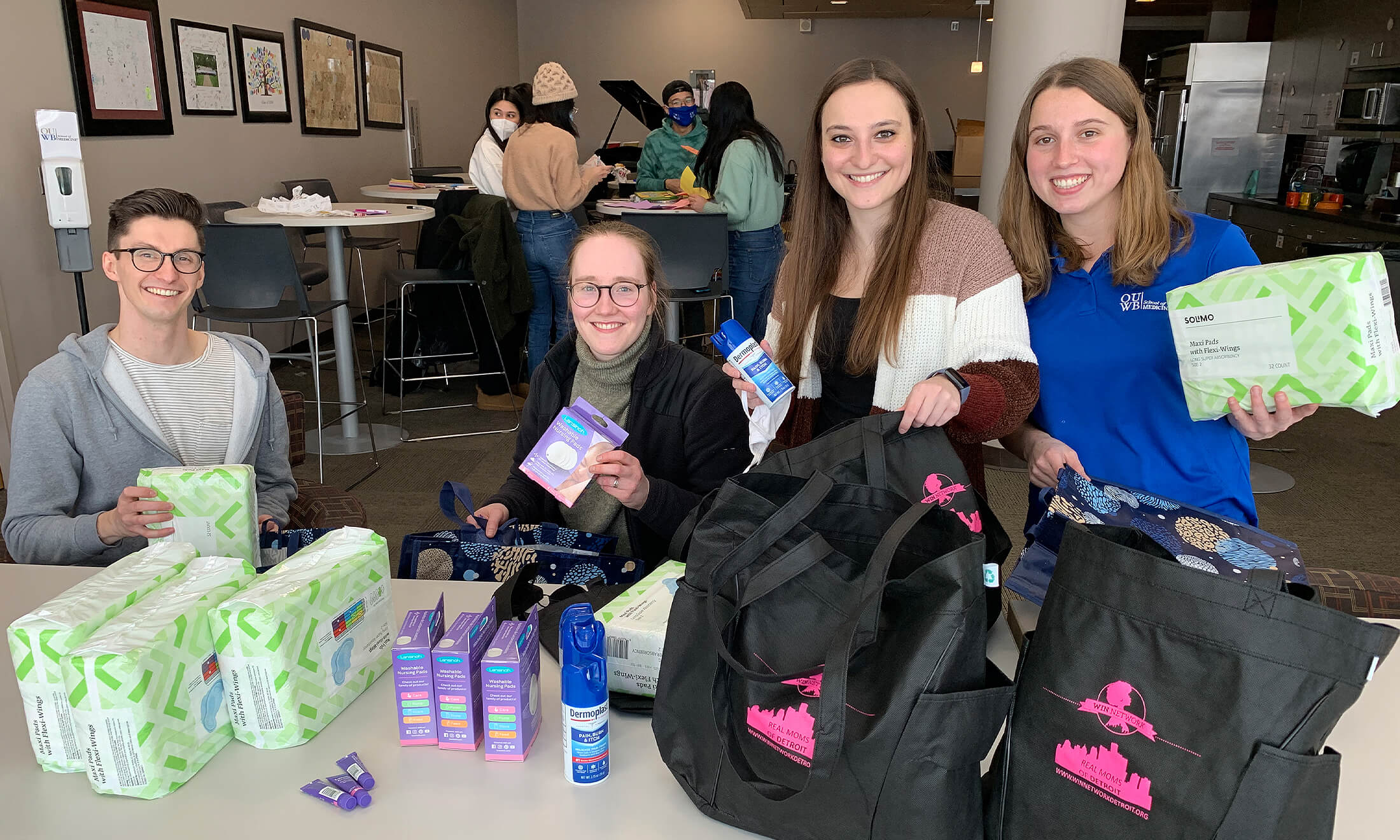 Students preparing care packages.