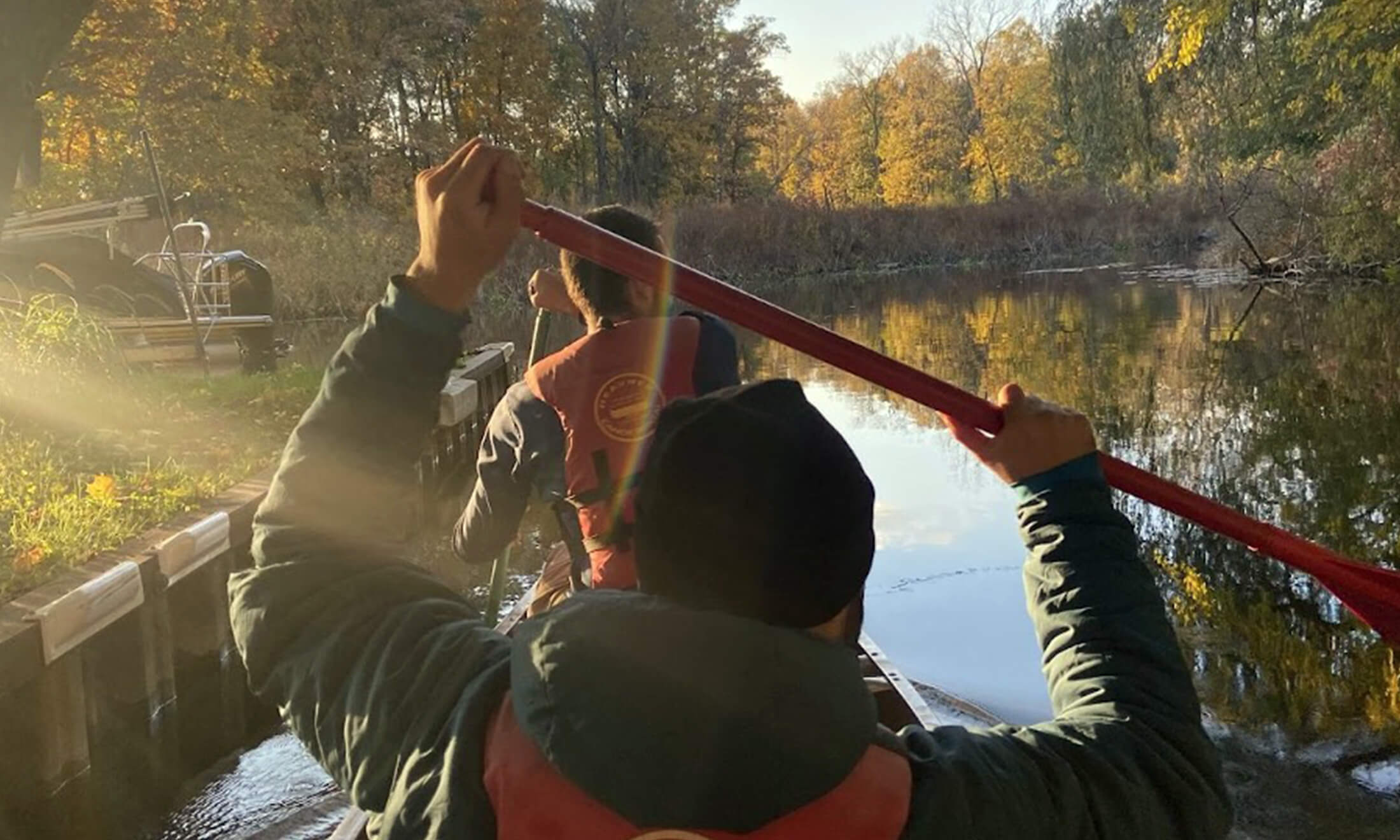 Students in a canoe