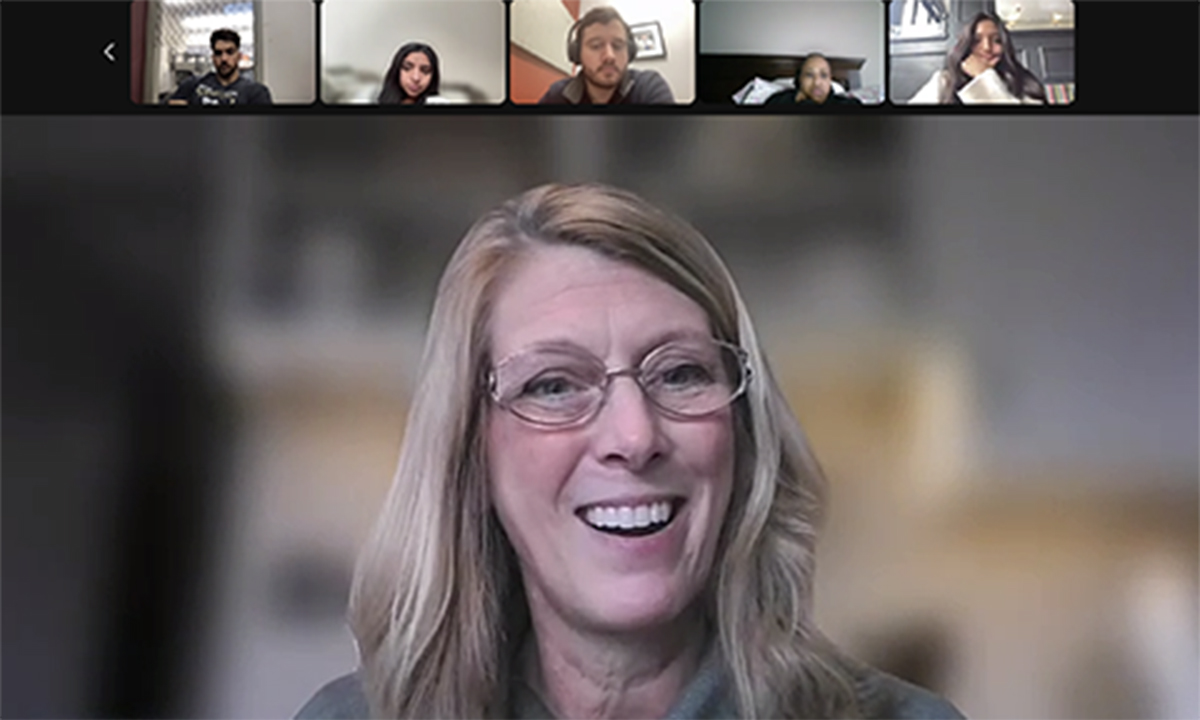 Screenshot of people on a video workshop call.