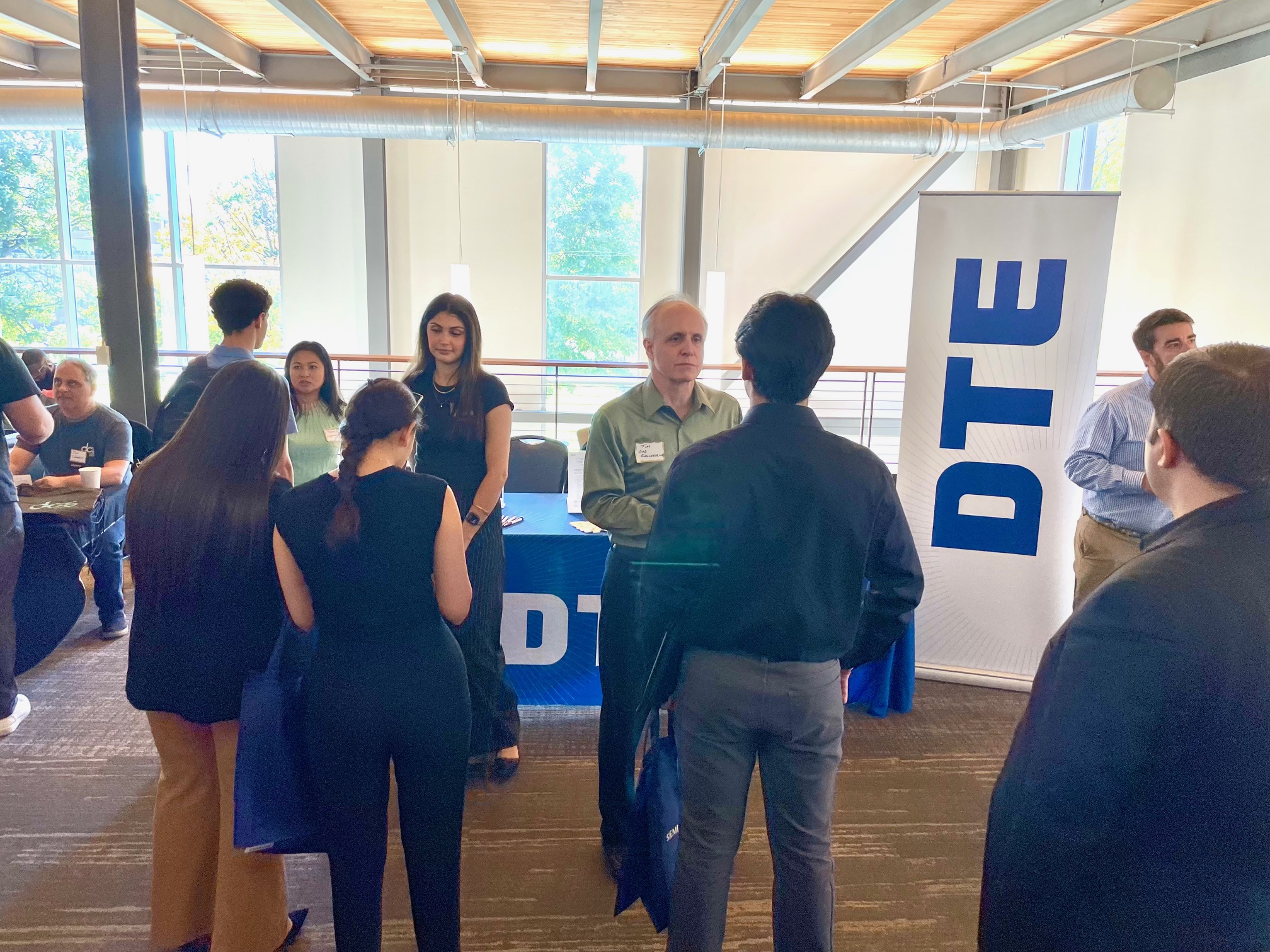 Students waiting in line to talk to employer