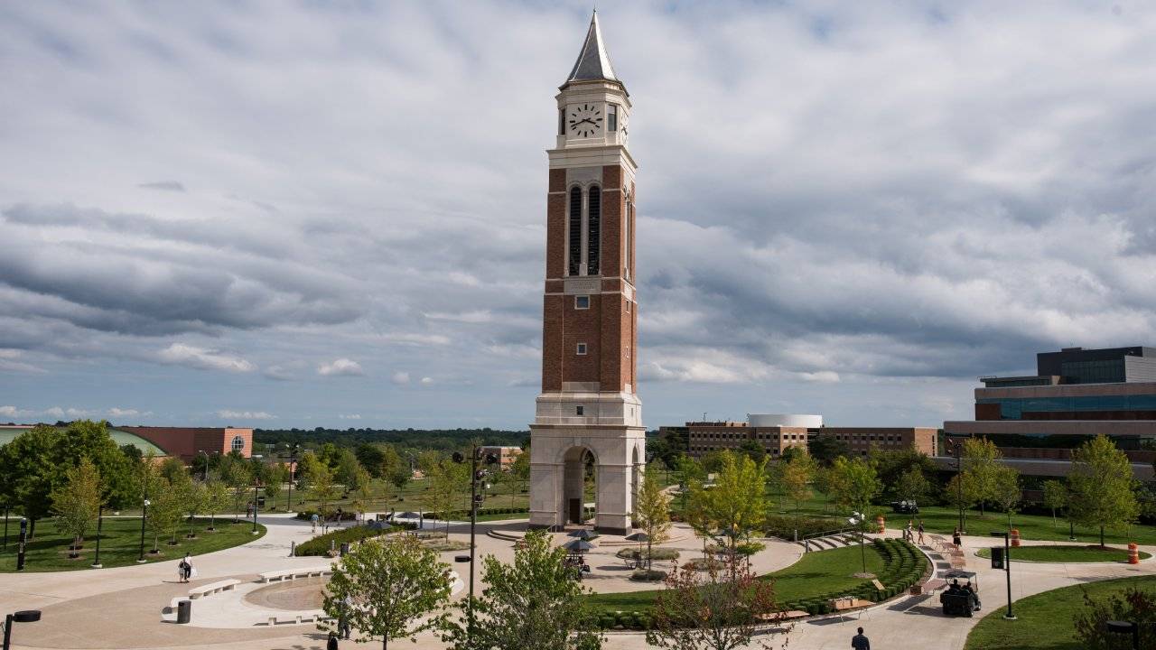 Aerial image of OU campus, Elliott Tower