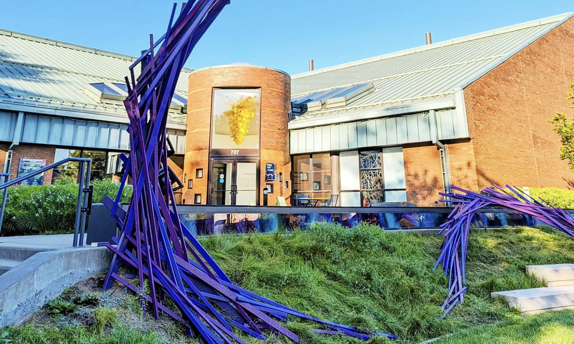 Oakland University Associate Professor of Theatre Jeremy Barnett and theatre alumnus Jason Maracani recently unveiled a new art installation in the East Garden of the Krasi Art Center in St. Joseph, M