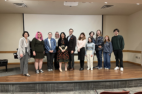 Alta Dantzler, Drake Dantzler, and Victoria  Shively with OU students.