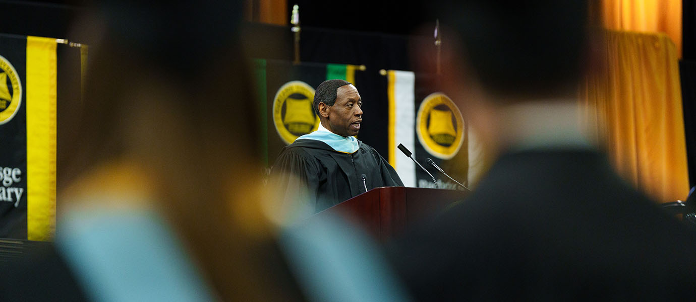 Man talking at graduation