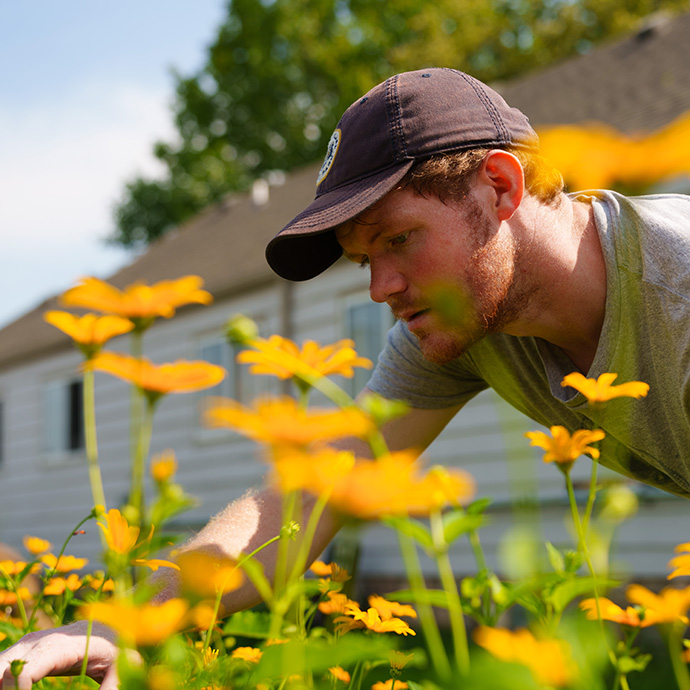 Man picking flowers