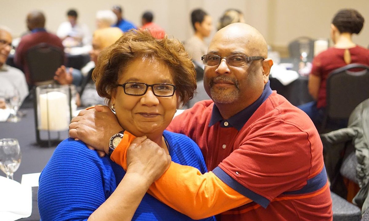 Two people at a table