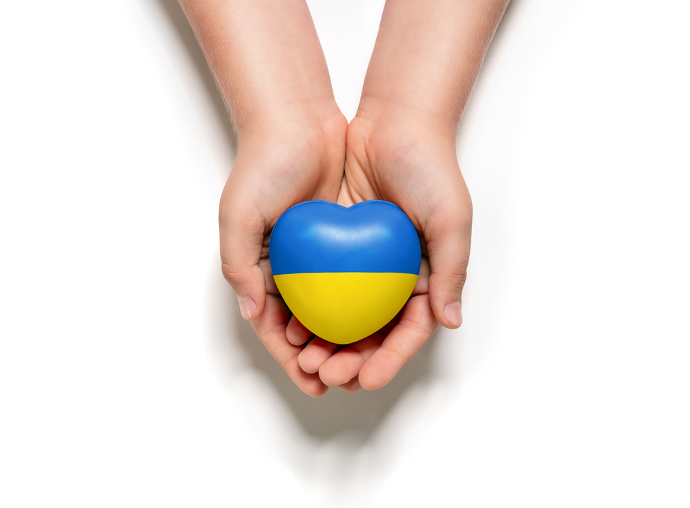 An image of a heart the colors of the Ukrainian flag