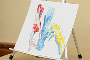 A drawing of hands done by an OUWB student