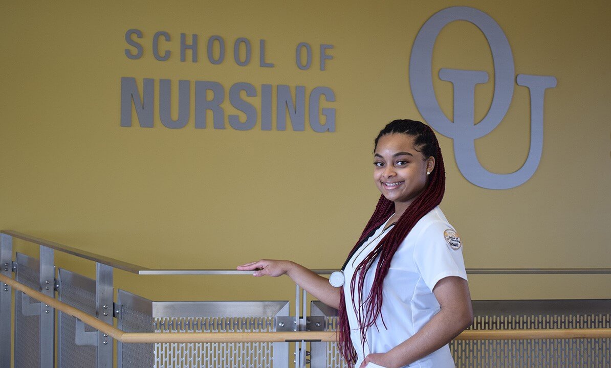 Faith Steppes smiles in the O U Nursing building.