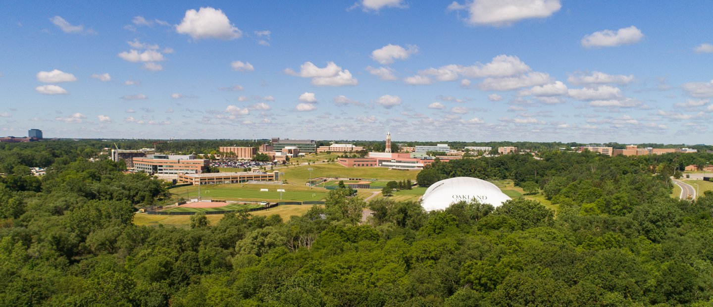aerial photo from a distance of OU campus